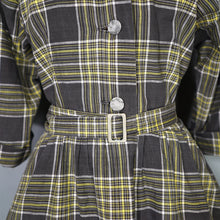 Load image into Gallery viewer, 40s HANDMADE GREY YELLOW CHECK COTTON DAY DRESS WITH BELT - S-M