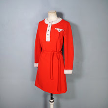 Load image into Gallery viewer, 60s PEGGY PAGE LONG SLEEVED THICK RED MOD DRESS WITH WHITE TRIMS - XS