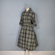 Load image into Gallery viewer, 40s HANDMADE GREY YELLOW CHECK COTTON DAY DRESS WITH BELT - S-M