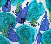Load image into Gallery viewer, 60s BLUE PAINTERLY VICTORIAN LADY NOVELTY PRINT DAY DRESS - S