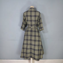 Load image into Gallery viewer, 40s HANDMADE GREY YELLOW CHECK COTTON DAY DRESS WITH BELT - S-M
