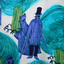 Load image into Gallery viewer, 60s BLUE PAINTERLY VICTORIAN LADY NOVELTY PRINT DAY DRESS - S