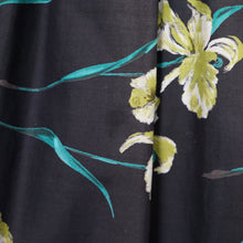 Load image into Gallery viewer, 50s "FEMINELLA" BLACK YELLOW FLORAL EASTER LILY PRINT FULL SKIRTED DRESS - S