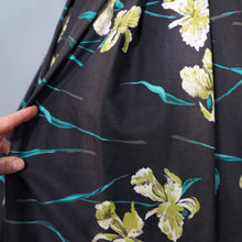 Load image into Gallery viewer, 50s "FEMINELLA" BLACK YELLOW FLORAL EASTER LILY PRINT FULL SKIRTED DRESS - S