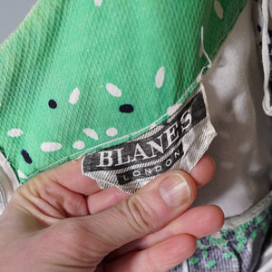 50s 60s BLANES BLACK, WHITE AND GREEN CONFETTI PRINT DRESS - S