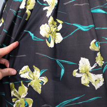 Load image into Gallery viewer, 50s "FEMINELLA" BLACK YELLOW FLORAL EASTER LILY PRINT FULL SKIRTED DRESS - S