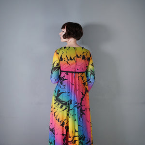 70s "MARISA" RAINBOW FLORAL FLOWING EMPIRE MAXI DRESS - M-L