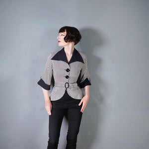 70s LEE BENDER BUS STOP BLACK AND WHITE TAIL BACK BELTED SHIRT JACKET - S