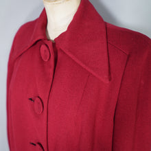 Load image into Gallery viewer, 40s CHERRY RED SWING OVER COAT WITH HUGE COLLAR AND REMOVABLE &quot;MAGIC LINING&quot; -M-L