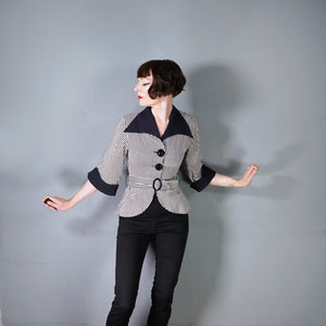 70s LEE BENDER BUS STOP BLACK AND WHITE TAIL BACK BELTED SHIRT JACKET - S