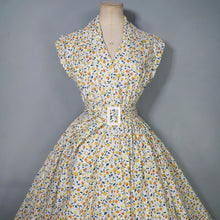 Load image into Gallery viewer, 50s "ARNISONS" YELLOW SMALL STEMMED ROSE PRINT WRAP DRESS WITH SASH BELT - S