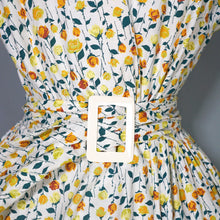 Load image into Gallery viewer, 50s "ARNISONS" YELLOW SMALL STEMMED ROSE PRINT WRAP DRESS WITH SASH BELT - S