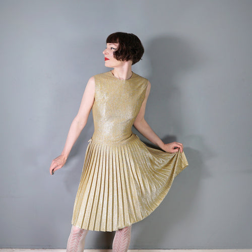 60s BLANES SPARKLY GOLD METALLIC LUREX GOGO DRESS - S