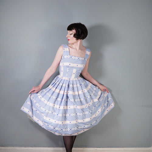 50s PASTEL BLUE AND PINK RIBBON BROCADE 