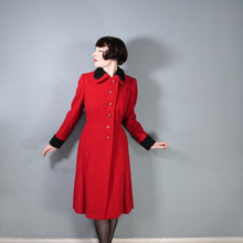 Load image into Gallery viewer, 50s 60s BOLD RED WOOL WINTER COAT WITH FAUX ASTRAKHAN TRIM - M