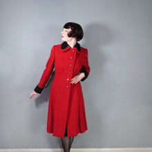 Load image into Gallery viewer, 50s 60s BOLD RED WOOL WINTER COAT WITH FAUX ASTRAKHAN TRIM - M