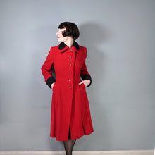 Load image into Gallery viewer, 50s 60s BOLD RED WOOL WINTER COAT WITH FAUX ASTRAKHAN TRIM - M