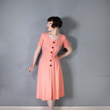 Load image into Gallery viewer, EARLY 50s SALMON PINK L&#39;AIGLON SOFT RAYON FITTED DRESS WITH TORTOISE SHELL BUTTONS - S