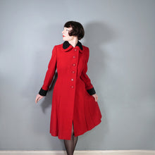 Load image into Gallery viewer, 50s 60s BOLD RED WOOL WINTER COAT WITH FAUX ASTRAKHAN TRIM - M