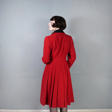 Load image into Gallery viewer, 50s 60s BOLD RED WOOL WINTER COAT WITH FAUX ASTRAKHAN TRIM - M