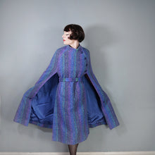 Load image into Gallery viewer, JIMMY HOURIHAN &quot;BORU&quot; 70s BLUE GREEN AND PURPLE LONG WOOL CAPE WITH BELT - S-M