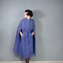 Load image into Gallery viewer, JIMMY HOURIHAN &quot;BORU&quot; 70s BLUE GREEN AND PURPLE LONG WOOL CAPE WITH BELT - S-M