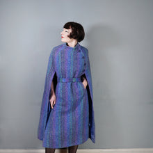 Load image into Gallery viewer, JIMMY HOURIHAN &quot;BORU&quot; 70s BLUE GREEN AND PURPLE LONG WOOL CAPE WITH BELT - S-M