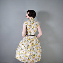 Load image into Gallery viewer, 50s 60s YELLOW ROSE PRINT COTTON DAY DRESS WITH WRAP BODICE AND FULL SKIRT - S