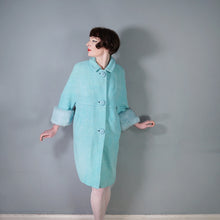 Load image into Gallery viewer, 60s DAPHNE RAVEN PASTEL BLUE COCOON COAT WITH FUR TRIM CUFFS - S-M
