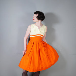 60s TWOTONE YELLOW AND ORANGE WAFFLE COTTON DRESS - XS / petite