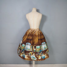 Load image into Gallery viewer, 50s BROWN AND TURQUOISE PARIS ARTISTS STUDIO NOVELTY PRINT SKIRT - 26"