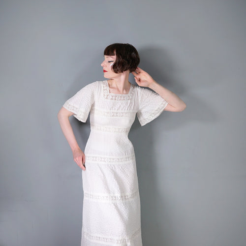 70s WHITE JONATHAN LOGAN PINK TUCK AND LACE MEXICAN STYLE MAXI DRESS - XS-S