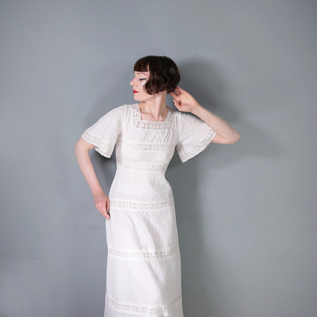 70s WHITE JONATHAN LOGAN PINK TUCK AND LACE MEXICAN STYLE MAXI DRESS - XS-S