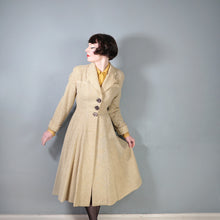 Load image into Gallery viewer, 40s 50s PALE CREAM YELLOW STRIPE FIT AND FLARE PRINCESS AUTUMN COAT - XS-S