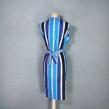 Load image into Gallery viewer, 60s BLUE COLOURBLOCK STRIPE FITTED DRESS WITH TIE BELT - M
