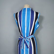 Load image into Gallery viewer, 60s BLUE COLOURBLOCK STRIPE FITTED DRESS WITH TIE BELT - M