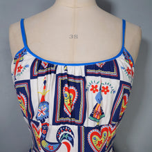 Load image into Gallery viewer, 50s "BRILKIE" NOVELTY FOLK PRINT SUN DRESS WITH HEARTS AND ROOSTERS - S