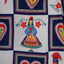 Load image into Gallery viewer, 50s "BRILKIE" NOVELTY FOLK PRINT SUN DRESS WITH HEARTS AND ROOSTERS - S