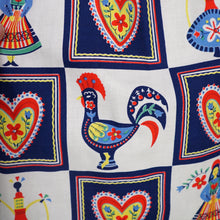 Load image into Gallery viewer, 50s "BRILKIE" NOVELTY FOLK PRINT SUN DRESS WITH HEARTS AND ROOSTERS - S