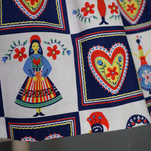 Load image into Gallery viewer, 50s "BRILKIE" NOVELTY FOLK PRINT SUN DRESS WITH HEARTS AND ROOSTERS - S