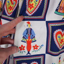 Load image into Gallery viewer, 50s "BRILKIE" NOVELTY FOLK PRINT SUN DRESS WITH HEARTS AND ROOSTERS - S