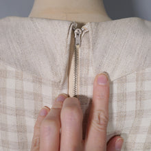 Load image into Gallery viewer, 60s BEIGE AND CREAM CHECK FITTED PENCIL DRESS WITH STATEMENT COLLAR - S