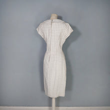 Load image into Gallery viewer, 60s BEIGE AND CREAM CHECK FITTED PENCIL DRESS WITH STATEMENT COLLAR - S
