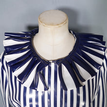 Load image into Gallery viewer, 60s LA FLAQUE DE PARIS BLUE WHITE STRIPED RAINCOAT WITH CIRCUS RUFFLE NECK AND CUFFS - S-M