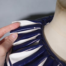 Load image into Gallery viewer, 60s LA FLAQUE DE PARIS BLUE WHITE STRIPED RAINCOAT WITH CIRCUS RUFFLE NECK AND CUFFS - S-M