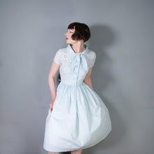 Load image into Gallery viewer, 50s 60s PASTEL BLUE BRODERIE ANGLAISE COTTON DAY DRESS - S-M