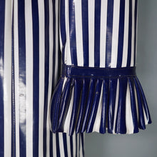 Load image into Gallery viewer, 60s LA FLAQUE DE PARIS BLUE WHITE STRIPED RAINCOAT WITH CIRCUS RUFFLE NECK AND CUFFS - S-M