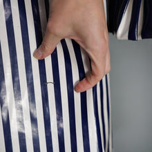 Load image into Gallery viewer, 60s LA FLAQUE DE PARIS BLUE WHITE STRIPED RAINCOAT WITH CIRCUS RUFFLE NECK AND CUFFS - S-M