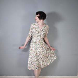 40s STAMP AND COIN PRINT NOVELTY FIT AND FLARE PASTEL DAY DRESS - S