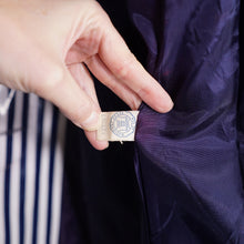 Load image into Gallery viewer, 60s LA FLAQUE DE PARIS BLUE WHITE STRIPED RAINCOAT WITH CIRCUS RUFFLE NECK AND CUFFS - S-M